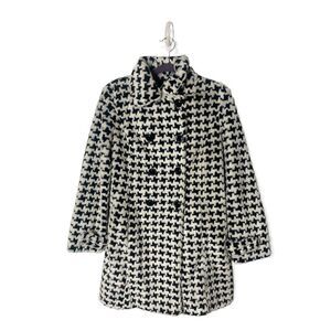 Pelle Studio Faux Fur Houndstooth Peacoat Black White Double Breasted Coat Size
